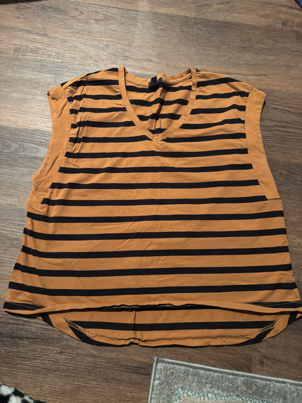 Halogen Striped Sleeveless Top - Camel & Black
